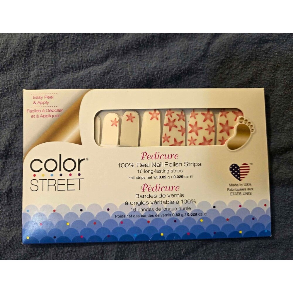 Color Street Sea Stars Pedicure Nail Polish Strips White/Red Gloss 0.029oz